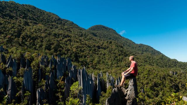 A tourist explores the Gunung Mulu National Park in Sarawak.