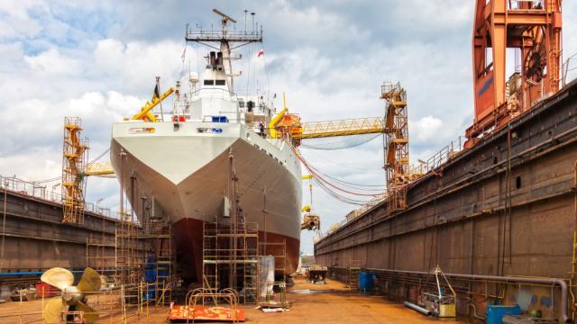Ship in dry dock . Photo credit: iStock/nightman1965
